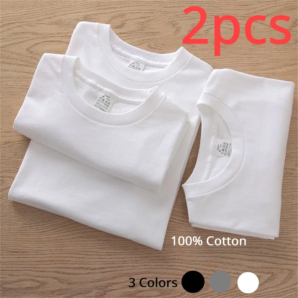 Color: Brown, Size: XL, Sale by Pack: Pack of 2 - 2PCS 100% Cotton Solid T Shirts Men's and Women's Short Sleeve White Tees Casual Breathable Loose Round Neck T-shirt Couple Tops