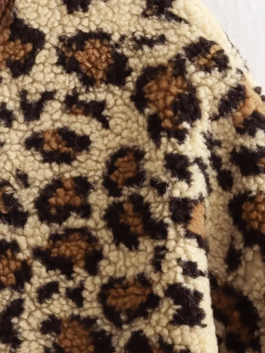 Color: Brown, Size: L - Women Leopard Print Jacket Long Sleeve Button Closure Winter Jacket Casual Warm Outwear