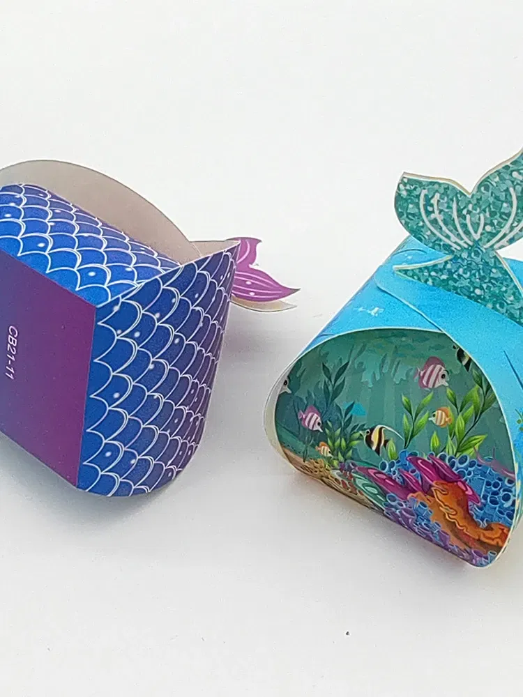 Color: Deep Sapphire, Gift Box Size: 5x5x5cm - 1pc Mermaid Tail Little Mermaid Birthday Party Treat Bag Under the Sea Themed Goodies Bags Candy Boxes Small Gifts for Guests