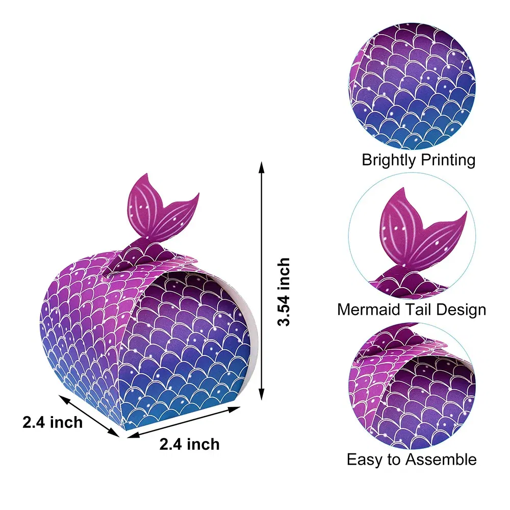 Color: Deep Sapphire, Gift Box Size: 5x5x5cm - 1pc Mermaid Tail Little Mermaid Birthday Party Treat Bag Under the Sea Themed Goodies Bags Candy Boxes Small Gifts for Guests