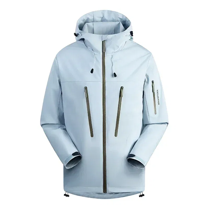 Color: Blue, Size: 4XL - Spring Autumn Men's Windbreaker Fashion Outdoor Mountaineering Travel Windproof Waterproof Hooded Jacket Slim Fit Versatile Coat