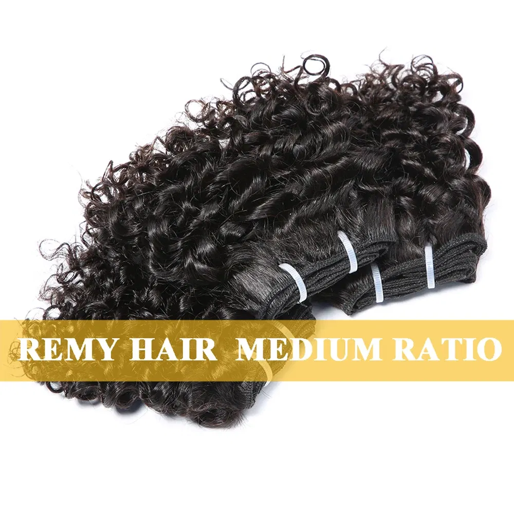 Hair Color: #100, Stretched Length: 8inches, Longest Hair Proportion: 10A - Code Calla Bouncy Curly Hair Bundles Double Draw Indian 6inch Short Cut Remy Human Hair Extensions Natural Black Brown Color
