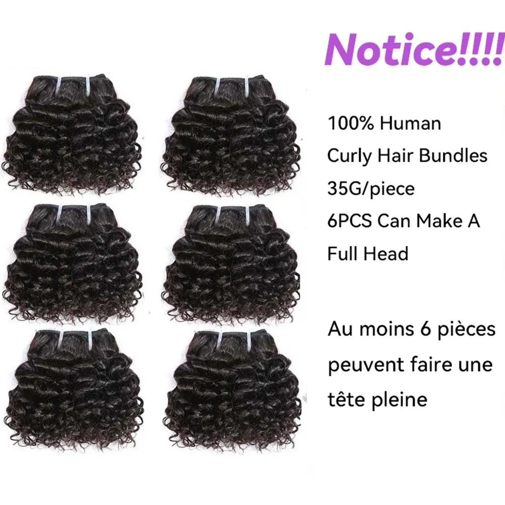 Hair Color: #100, Stretched Length: 8inches, Longest Hair Proportion: 10A - Code Calla Bouncy Curly Hair Bundles Double Draw Indian 6inch Short Cut Remy Human Hair Extensions Natural Black Brown Color