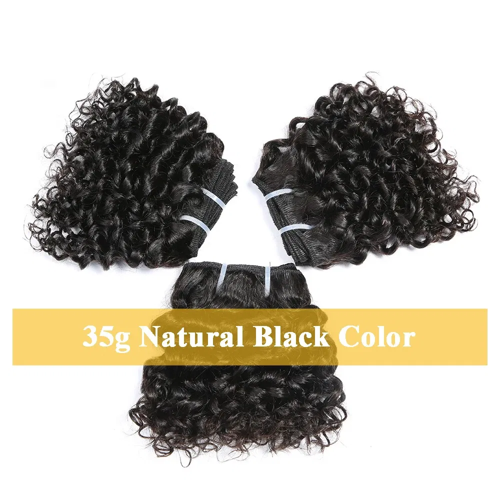 Hair Color: #100, Stretched Length: 8inches, Longest Hair Proportion: 10A - Code Calla Bouncy Curly Hair Bundles Double Draw Indian 6inch Short Cut Remy Human Hair Extensions Natural Black Brown Color