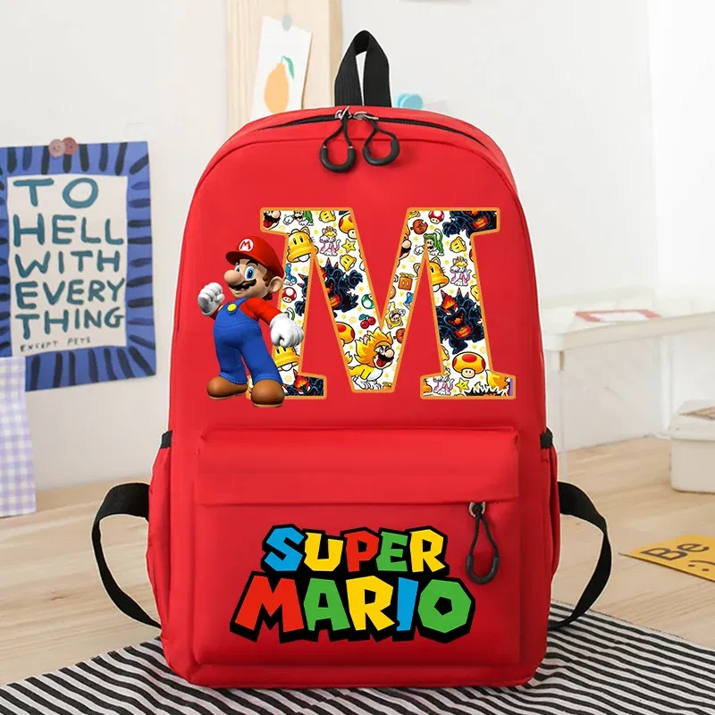 Color: Orange, Size: 12cm - New Super Mario Bro School Bag Cartoon Letter Printed Children Backpack Boys Girls School Backpacks Children's Birthday Gifts
