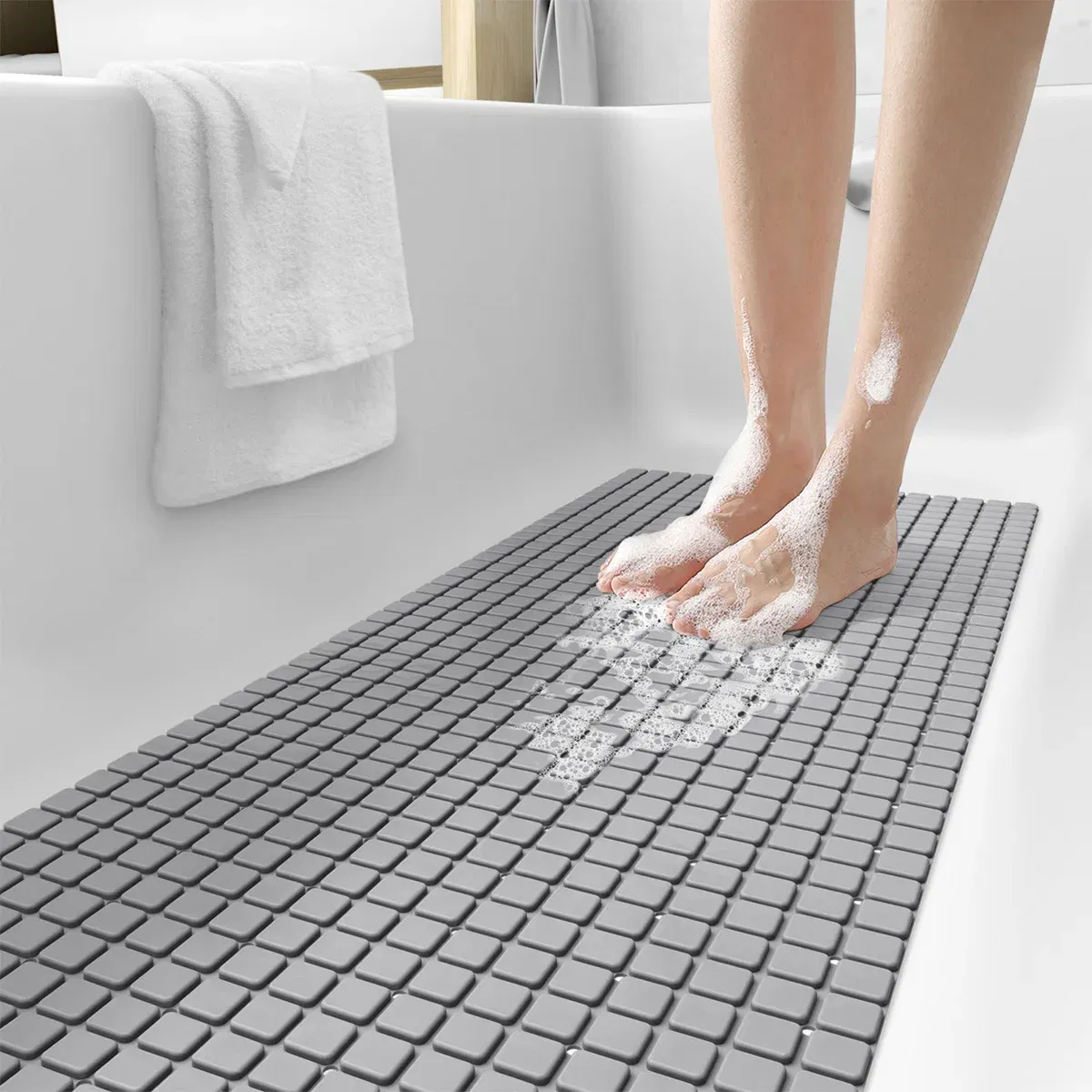 Color: Sky blue, Ships From: CHINA, Specification: 400MMx800MM - DEXI PVC Anti-skid Bath Mats Rectangle Soft Shower Bathroom Massage Mat Suction Cup Non-slip Bathtub Carpet