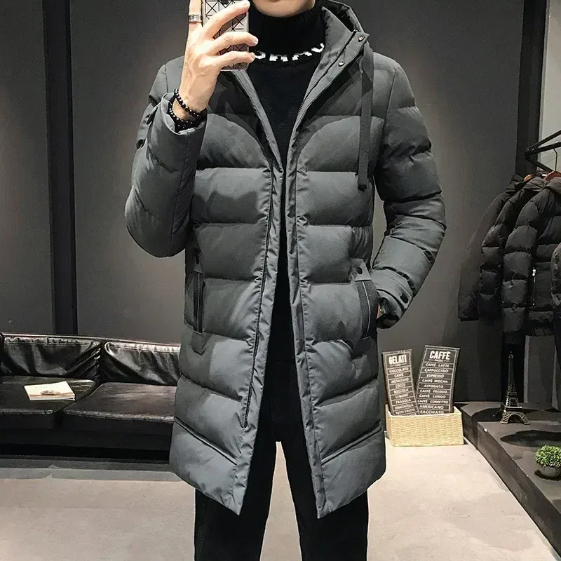 Color: GRAY, Size: 8XL - Men Long Down Jackets Winter Coats Chaquetas Hooded Casual Winter Parkas High Quality Male Green Warm Parkas Coats Size 8XL