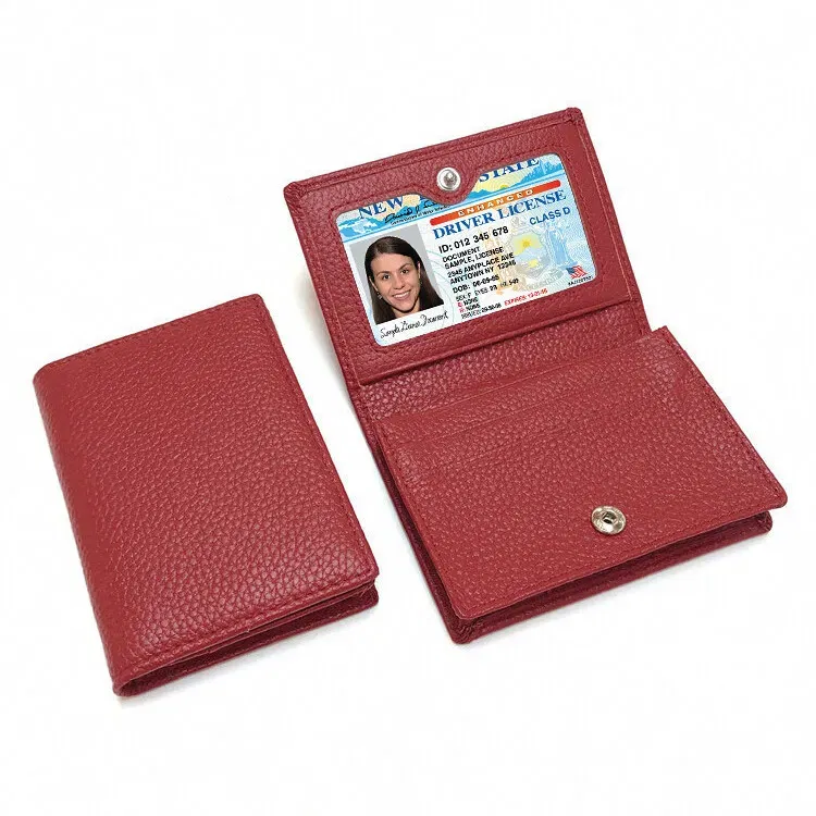 Color: wine red - NEW 2024 Genuine Leather Wallet Ultra-thin Fold Unisex Purse Credit Card ID VIP Bank Slim Bag Simple Business Card Holders