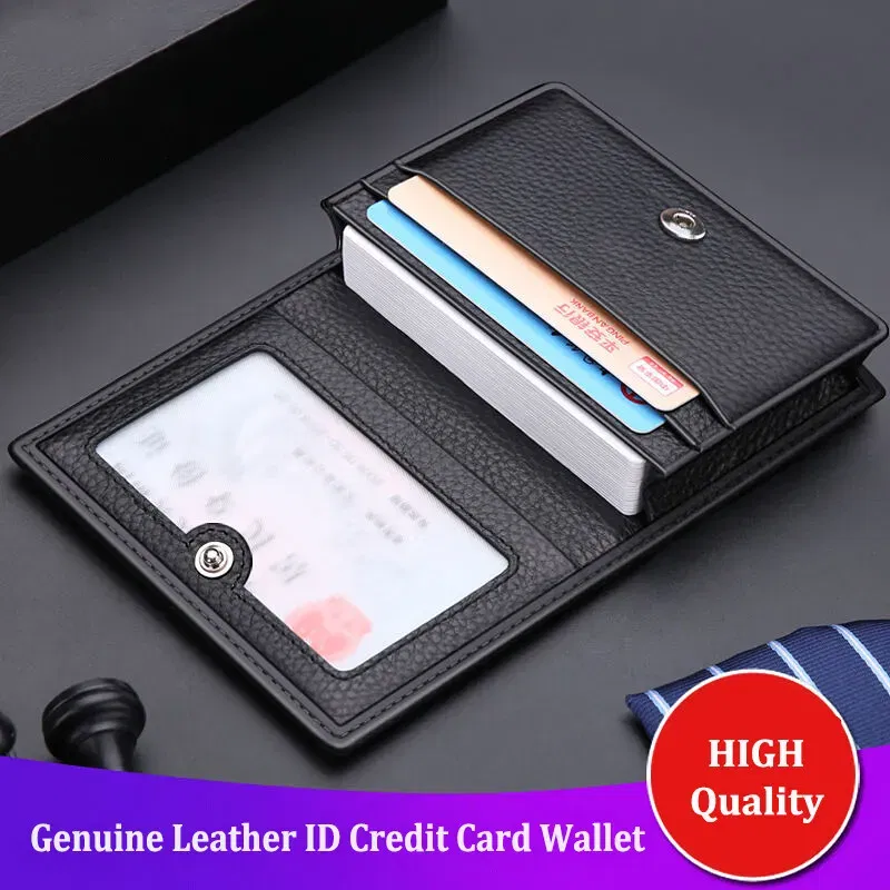 Color: wine red - NEW 2024 Genuine Leather Wallet Ultra-thin Fold Unisex Purse Credit Card ID VIP Bank Slim Bag Simple Business Card Holders