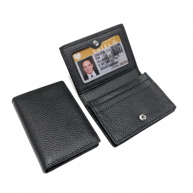 Color: wine red - NEW 2024 Genuine Leather Wallet Ultra-thin Fold Unisex Purse Credit Card ID VIP Bank Slim Bag Simple Business Card Holders