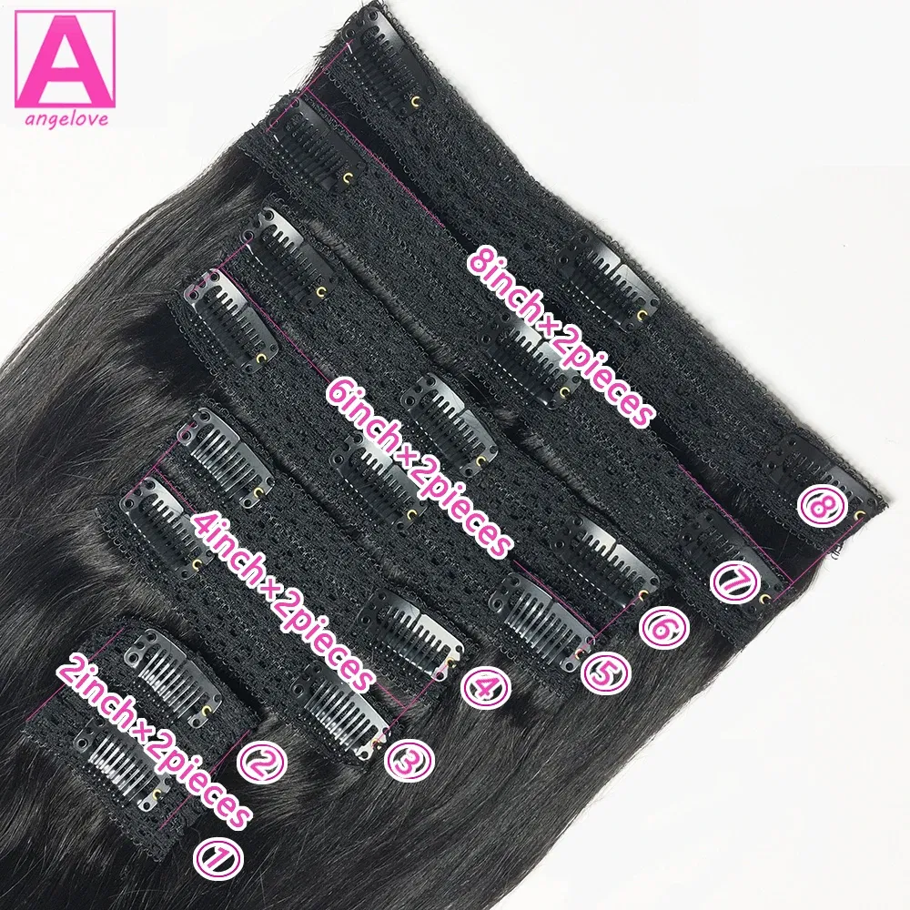 Color: Pink, Stretched Length: 16inches, Life Span: 6 Months With Proper Care, Weight Per Package: 100g/Set - Straight Clip In Hair Extension Human Hair 120g/Set Straight Clip In Extension Full Head Brazilian Clip Hair Extension for Women