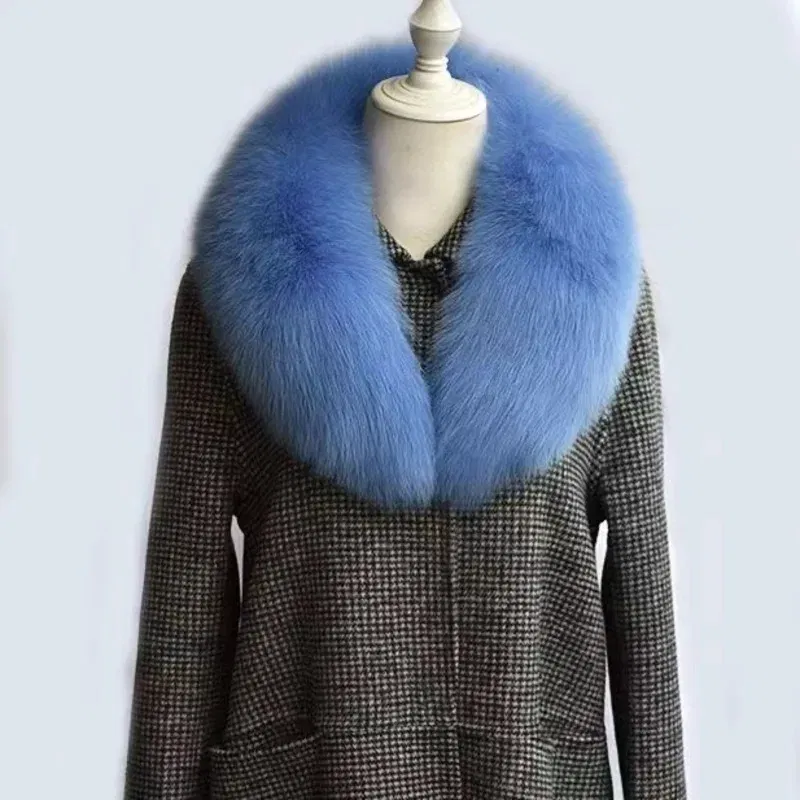 Color: Navy Blue, Size: S - Winter Real Fox Fur Collar Woman Furry Natural Raccoon Fur Scarf Shawls Luxury Neck Warmer Wraps For Coat Fur Scarves Large Size