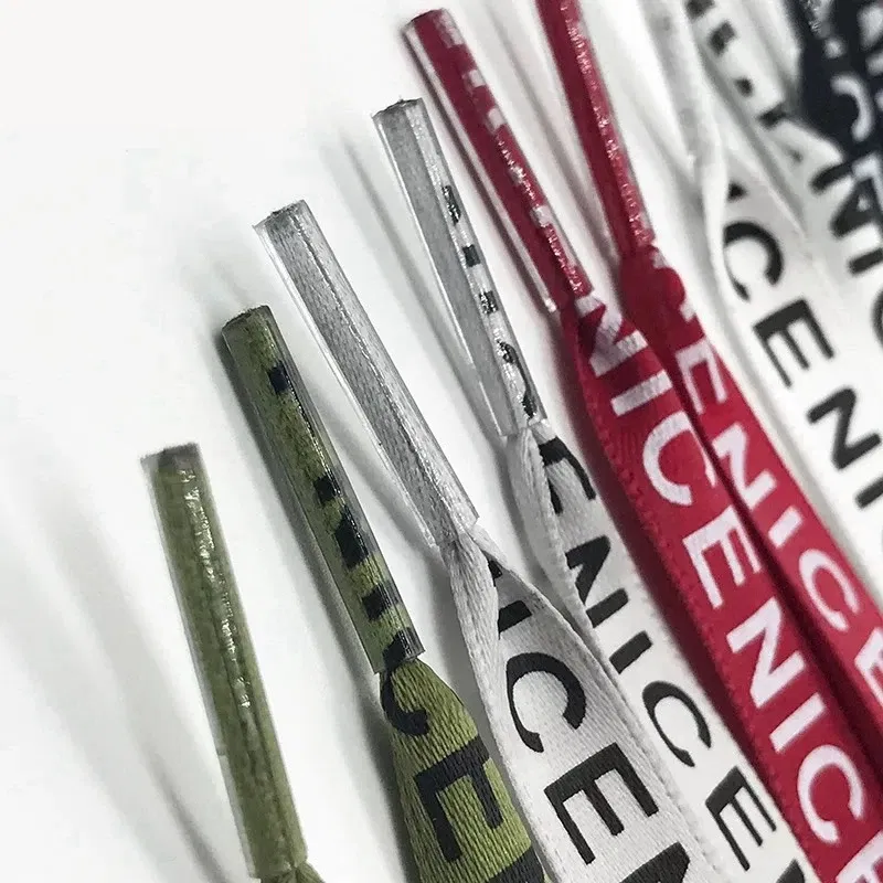 Color: WHITE, Length: 100cm, Ships From: CHINA - New 1 Pair Shoelaces Letter Print Flat Shoelaces 1CM Width Satin Silk Ribbon Sneakers Shoes Lace Casuals Canvas Shoelace Strings