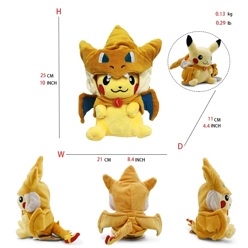 Color: Yellow - Cos Eevee Pikachu Cosplay Plush Toys Pikachu Peluche Lucario Stuffed Animal Doll Collectible Gift,Cartoon 20-30CM