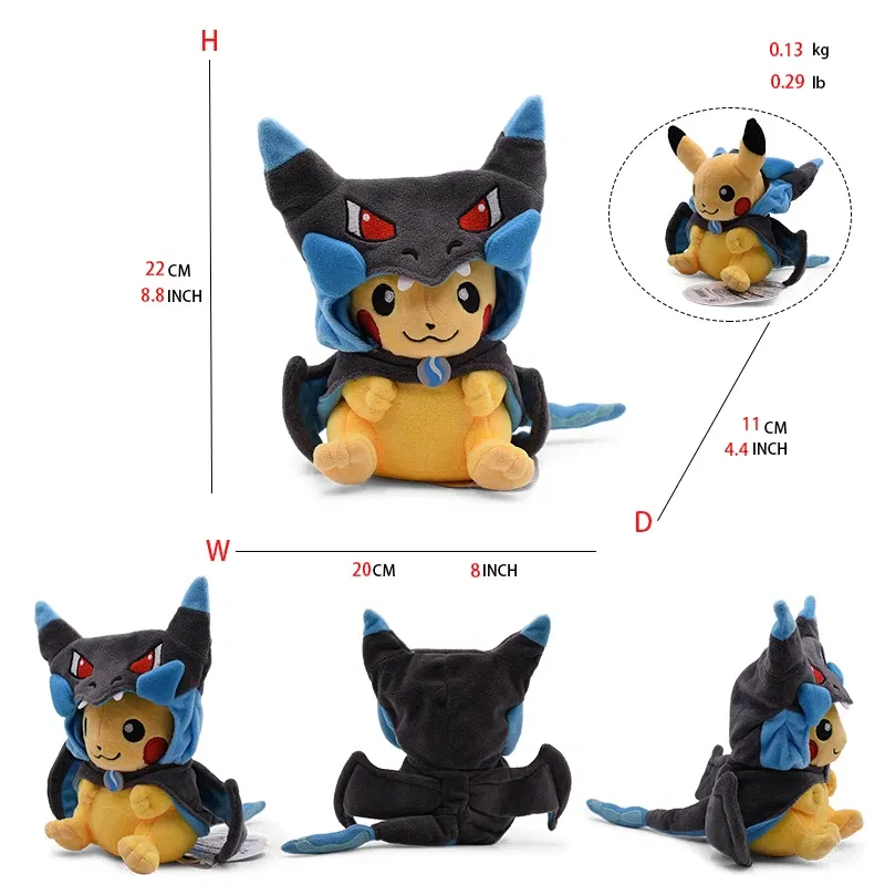 Color: Yellow - Cos Eevee Pikachu Cosplay Plush Toys Pikachu Peluche Lucario Stuffed Animal Doll Collectible Gift,Cartoon 20-30CM