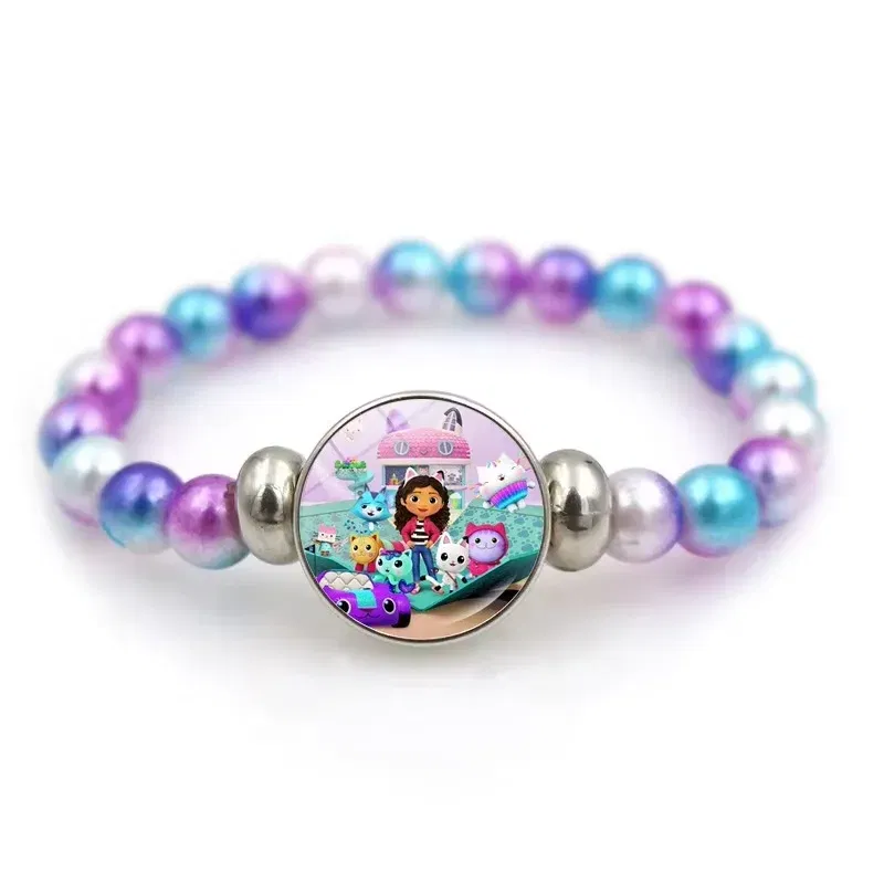 Color: Silver, Size: 12" - Gabby Dollhouse Bracelet Fashion Beaded Wristband Cartoon Anime Jewelry Accessories Kids Girls Boys Birthday Baby Shower Gift