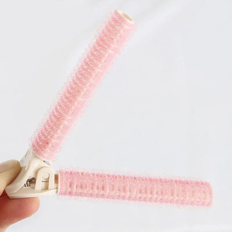 Color: Pink - 2pcs No Trace Head Hair Roots Fluffy Clip Lazy Air Bangs Self-adhesive Fluffy Hair Clip Curling Device Forehead Curler Hair