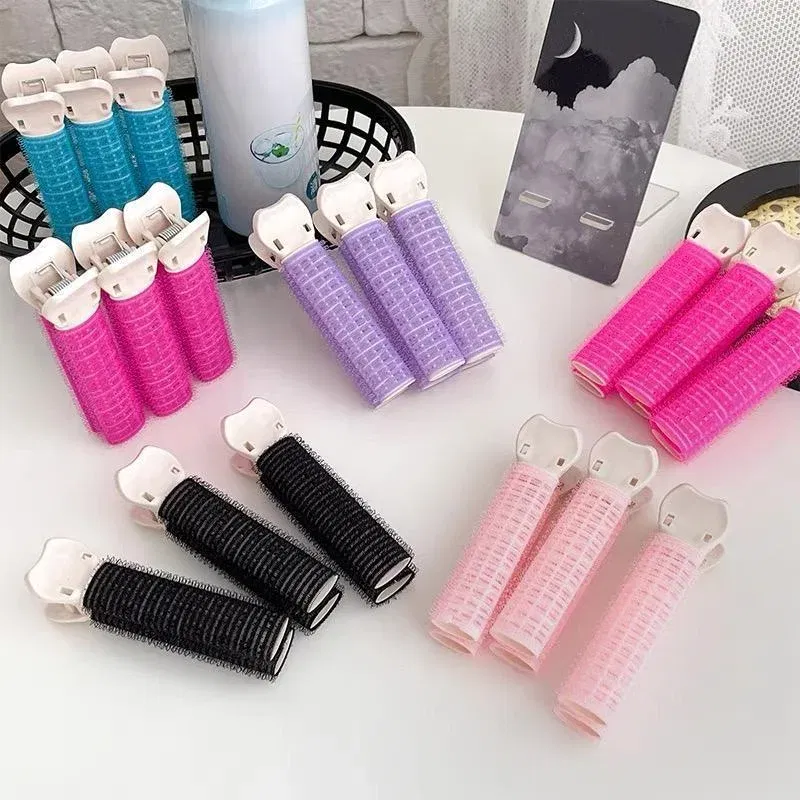 Color: Pink - 2pcs No Trace Head Hair Roots Fluffy Clip Lazy Air Bangs Self-adhesive Fluffy Hair Clip Curling Device Forehead Curler Hair