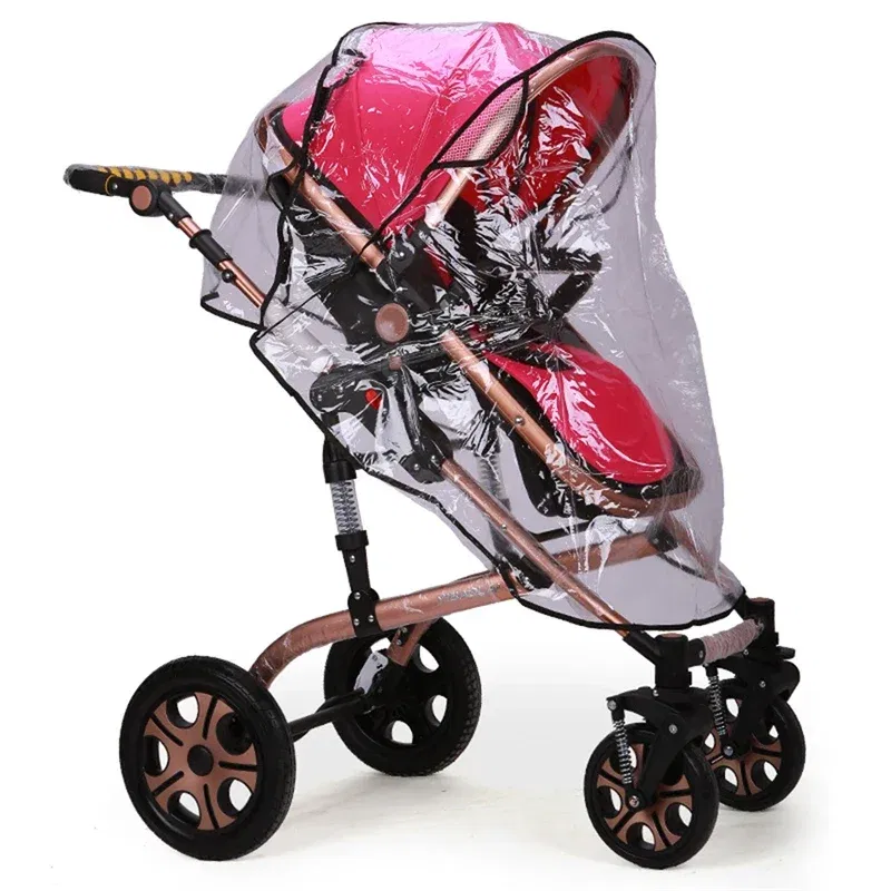 Color: WHITE - New Universal Stroller Rain Cover Baby Car Weather Wind Sun Shield Transparent Breathable Trolley Umbrella Raincoat Accessories