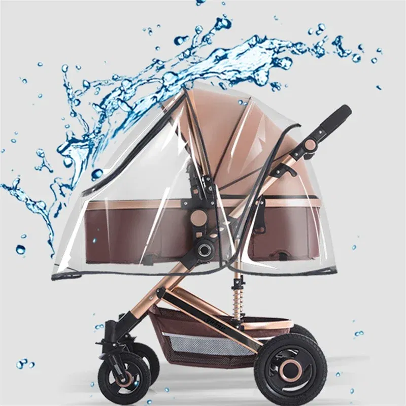 Color: WHITE - New Universal Stroller Rain Cover Baby Car Weather Wind Sun Shield Transparent Breathable Trolley Umbrella Raincoat Accessories