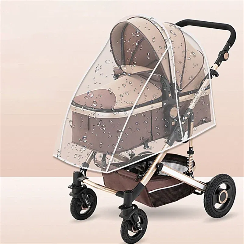 Color: WHITE - New Universal Stroller Rain Cover Baby Car Weather Wind Sun Shield Transparent Breathable Trolley Umbrella Raincoat Accessories
