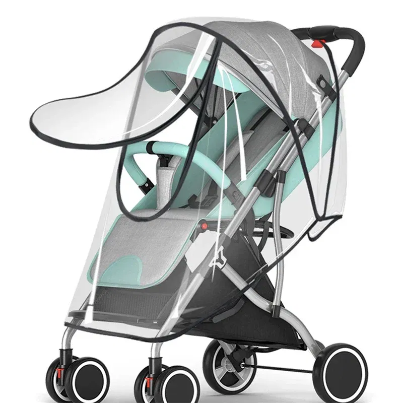 Color: WHITE - New Universal Stroller Rain Cover Baby Car Weather Wind Sun Shield Transparent Breathable Trolley Umbrella Raincoat Accessories
