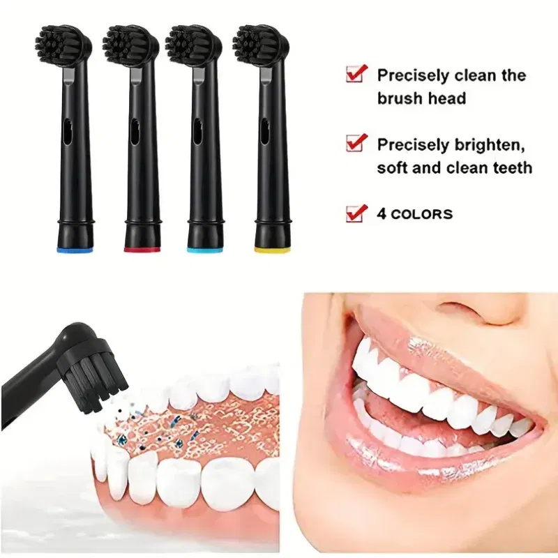 Color: Blue - Bamboo Charcoal Bristles Replacement Brush Heads For Oral B Electric Toothbrush Efficient Tooth Cleaning SB-17A Black Brush Head