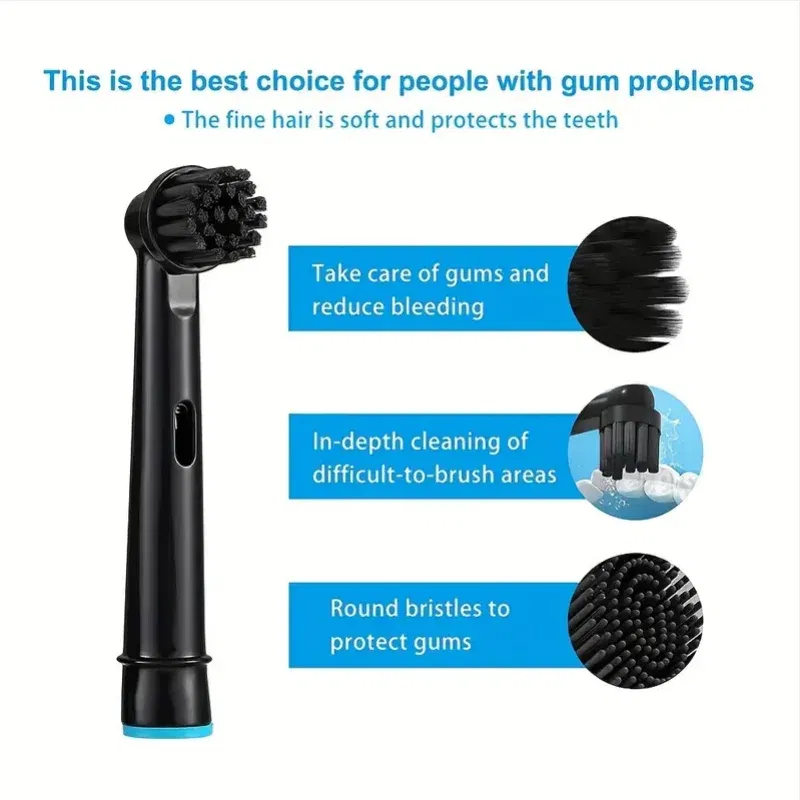 Color: Blue - Bamboo Charcoal Bristles Replacement Brush Heads For Oral B Electric Toothbrush Efficient Tooth Cleaning SB-17A Black Brush Head