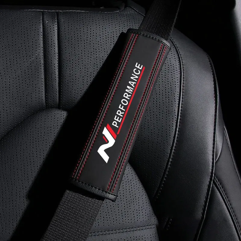 Color Name: Red - Car Seat Belt Nappa Leather Safety Belt Shoulder Covers For Hyundai N Performance i30 i20 Elantra Tucson Kona Sonata Kona 2023