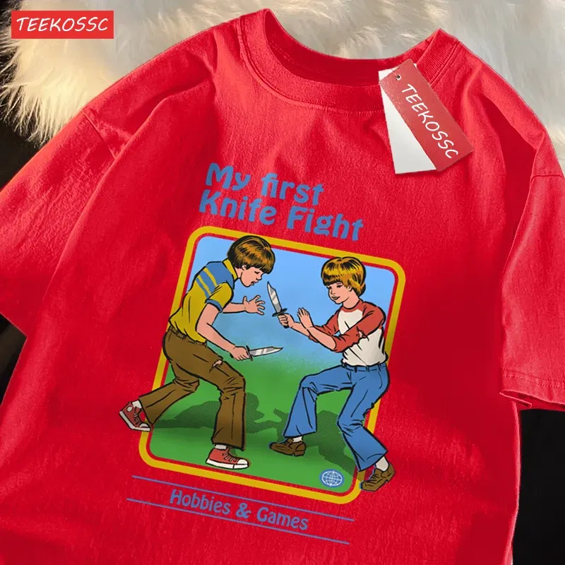 Color: SKY BLUE, Size: S - My First Knife Fight Hobbies Games Print Tshirts Men Women Soft Short Sleeve Summer Casual Cotton Oversized Loose Street T Shirt