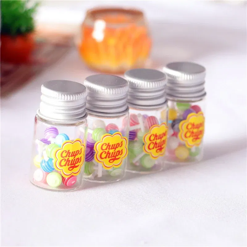 Color: light green - 1/12 Dollhouse Miniature Food Dessert Sugar Lollipops With Case Holder Candys Kids Play Toys