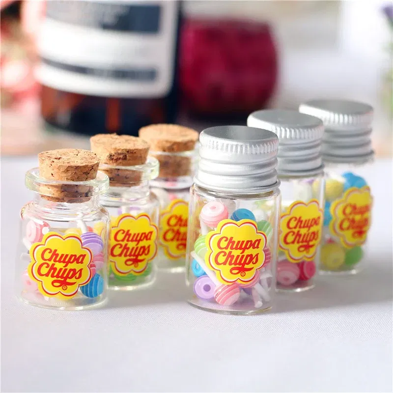 Color: light green - 1/12 Dollhouse Miniature Food Dessert Sugar Lollipops With Case Holder Candys Kids Play Toys