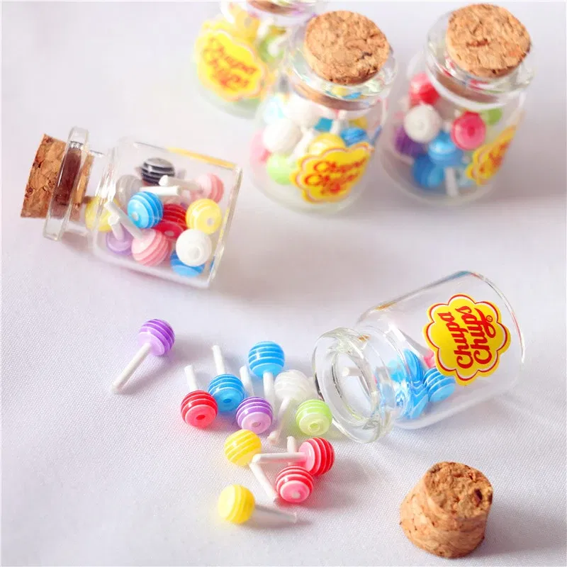 Color: light green - 1/12 Dollhouse Miniature Food Dessert Sugar Lollipops With Case Holder Candys Kids Play Toys