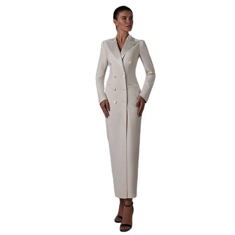 Color: MULTI, Size: XS - Women's Suit Long Jacket One Piece Blazer Double Breasted Formal Tuxedo Party Dress кос?‚юм ?¶?µнский