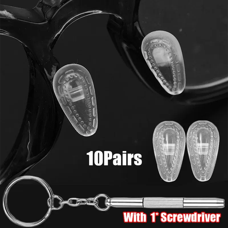 Color: green - Eyeglasses Nose Pads with Screwdriver Soft Oval Silicone Air Chamber Glasses Anti-slip Nose Pad Screw Replacement Repair Tools
