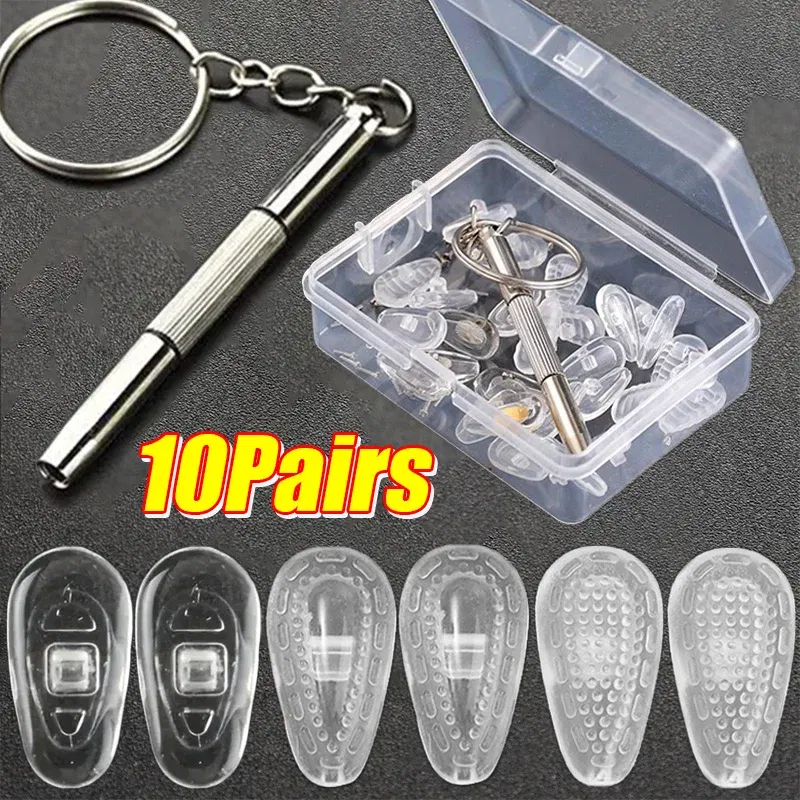 Color: green - Eyeglasses Nose Pads with Screwdriver Soft Oval Silicone Air Chamber Glasses Anti-slip Nose Pad Screw Replacement Repair Tools