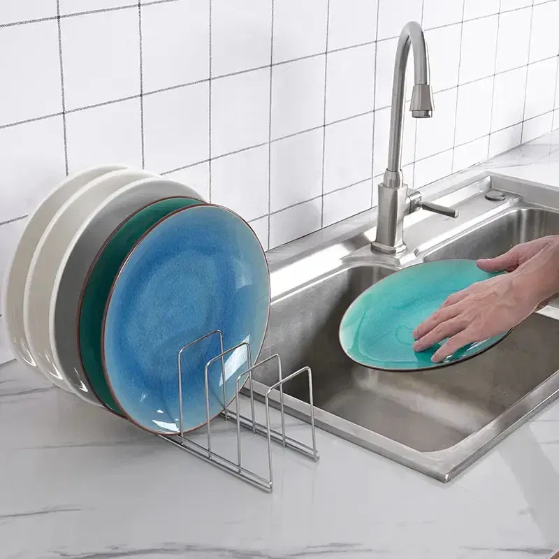 Color: DEEP BLUE - Kitchen Bowl Dish Organizer Stainless Steel Dish Holder Home Cutlery Dishes Pot Lid Rack Household Dish Rack Kitchen Accessories