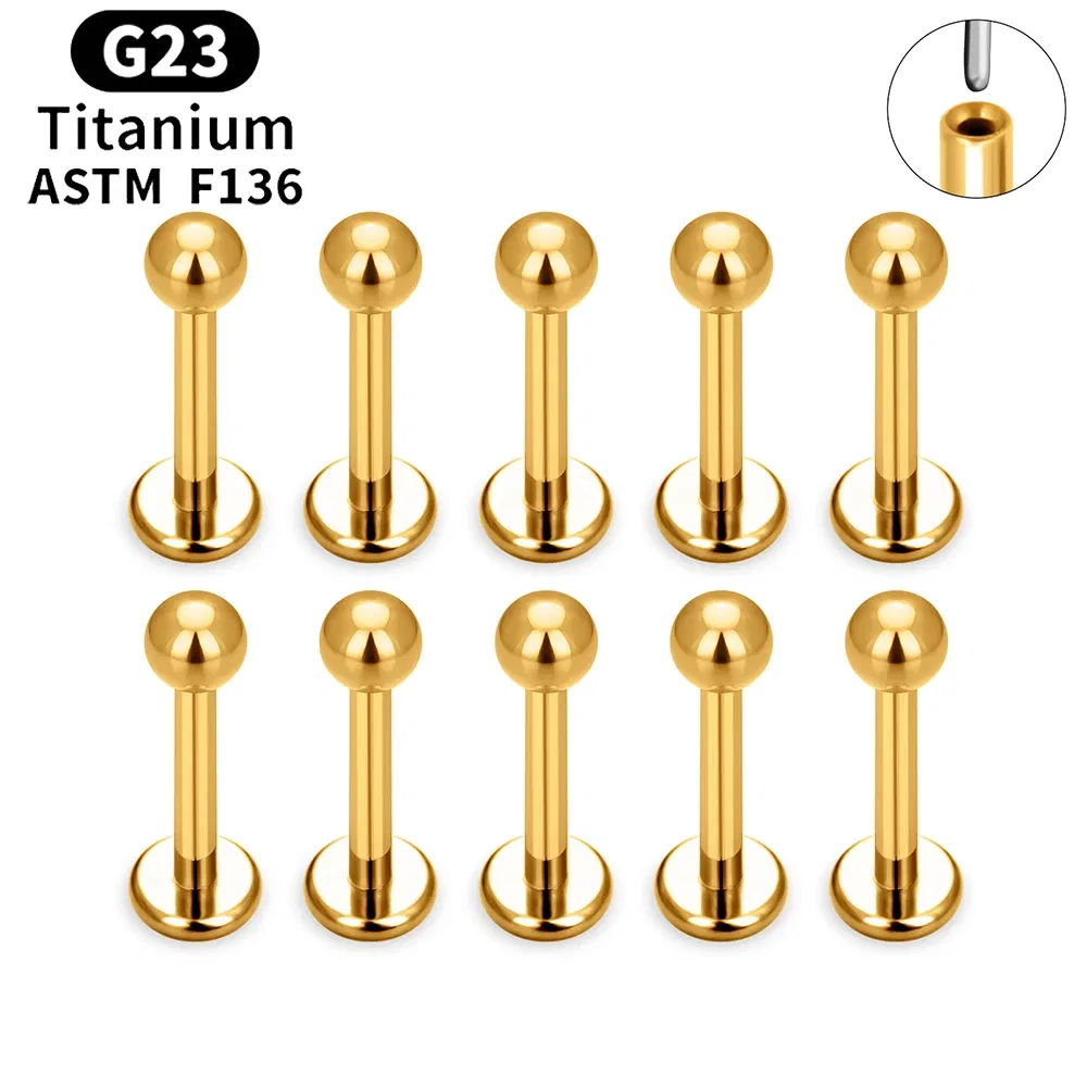 Metal color: Gold-color, Ships From: CHINA, Main Stone Color: Multicolour - 10PCS ASTM F136 G23 Titanium Piercing Labret Lip Ring Stud Earring CZ Ear Tragus Cartilage Helix Daith Pierc Jewelry 16/18/20g