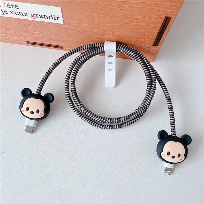 Color: Clear - 4pcs/set New Cute Cartoon Bite Data Cable Protection Case for Apple Huawei Charging Cable Universal Fall Protection Case