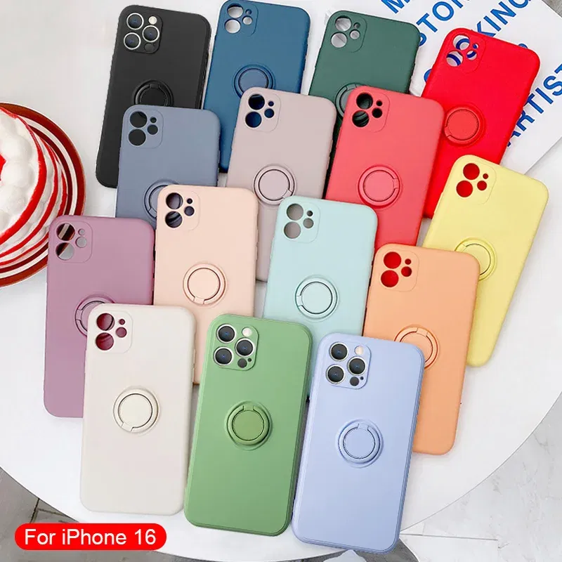 Color: black, Compatible-Phone Models: For iPhone 14 Plus, Ships From: CN - With Ring Holder Shockproof Case For IPhone 16 15 14 13 12 11 Pro Max Silicone TPU Soft Back Cover