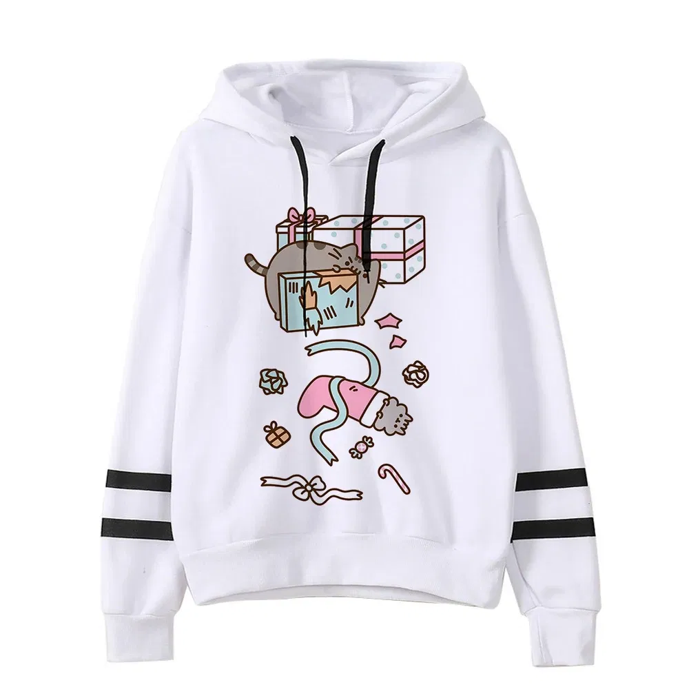 Color: Gold, Size: L - Women Ullzang Cute Cat Funny Cartoon Sweatshirt Pusheen Cat Kawaii Harajuku Korean Style Hoodies Graphic Fashion Hoody Female