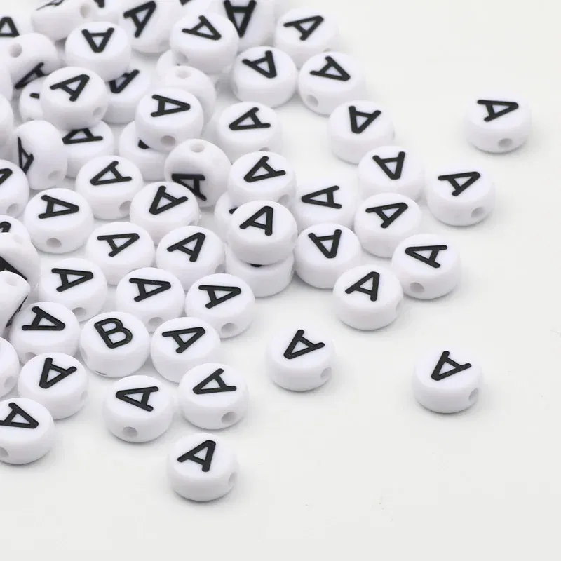 Color: Beige, Item Diameter: 2mm - 50/100pcs/lot 7x4mm White Round A-Z Alphabet Letter Acrylic Loose Spacer Beads for Jewelry Making Diy Bracelet Accessories