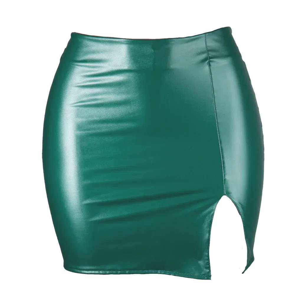 Color: Dark Green, Size: XL - S M L XL XXL Women's Skirt High Waist Split  Leather Skirt Wrap Hip Skirt Plus Size Pencil Skirt