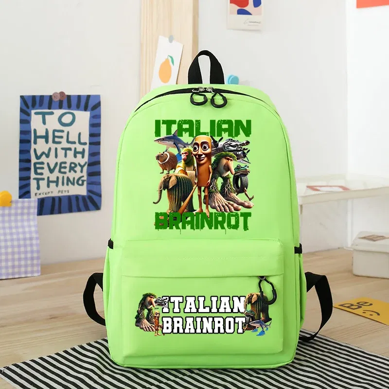 Color: Fluorescent Green - Italian Brainrot Kids Cute Schoolbag Tung Tung Tung Sahur Backpack for Boy Funny Meme Anime Knapsack Cartoon Book Bag Gifts 2025