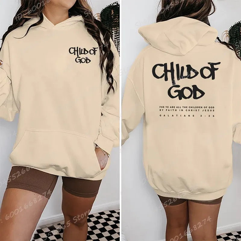 Color: PURPLE, Size: XS - I Am A God Child Letter Print Hoodies Christian God Sweatshirts Hooded Pullover Pray The Lord Sweatshirt Women's Clothing