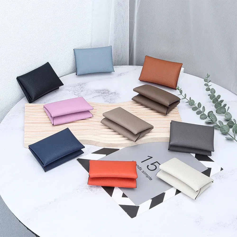 Color: Khaki - Genuine Leather Coin Pouch Change Holder Mini Snap Pocket Wallet for Men Women Luxury Designer Credit Card Holder Coin Purses