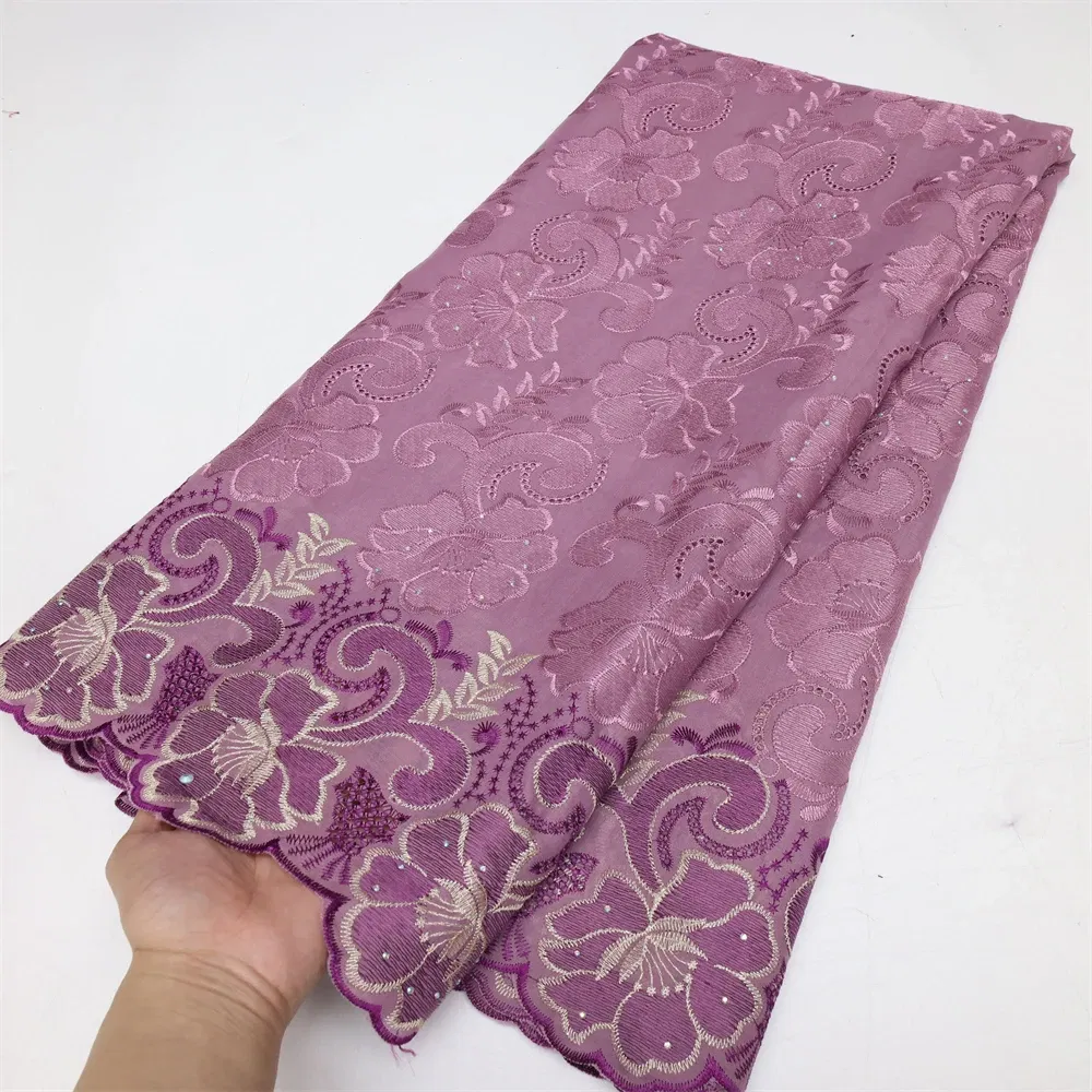Color: pink, Length: 5 yards, Width: 120cm - Latest Dry Cotton African Lace Fabric High Quality 2024 Swiss Voile Lace Fabric with Stones For Nigeria Wedding Sewing Dresses