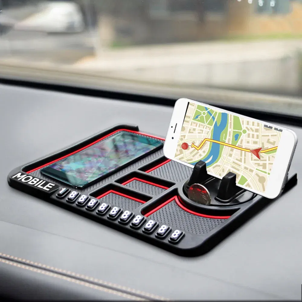 Color Name: Red - Silicone Car Anti-Slip Mat Auto Phone Holder Sticky Anti Slide Dash Phone Mount Parking Number Card Car Pad Mat Car Mat
