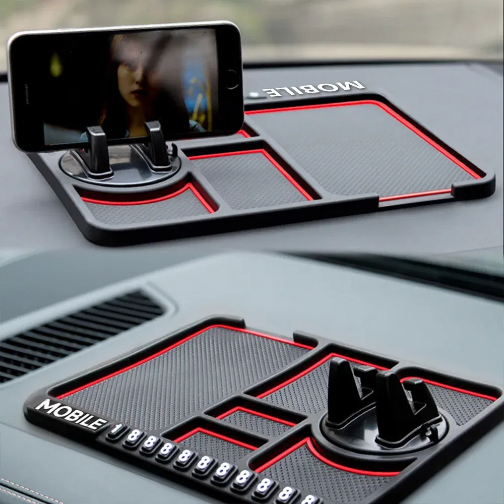 Color Name: Red - Silicone Car Anti-Slip Mat Auto Phone Holder Sticky Anti Slide Dash Phone Mount Parking Number Card Car Pad Mat Car Mat