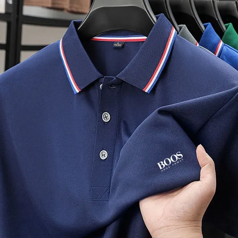 Color: SKY BLUE, Size: 4XL - 2025 Summer New Men's Short Sleeved Embroidered Polo Shirt Breathable Lightweight Shirt Luxurious Top Casual Lapel Men's T-shirt